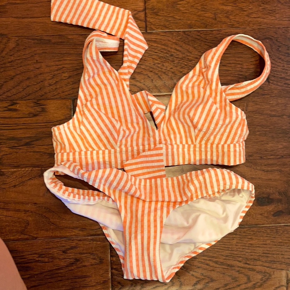 NWT J. CREW Seersucker Small bikini set S